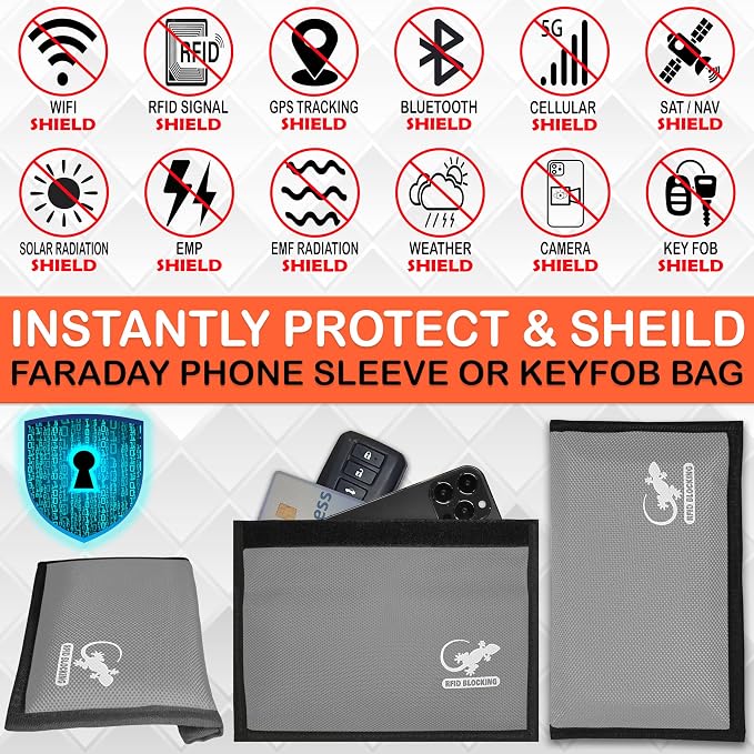 Faraday Bag, Anti-Tracking GPS RFID Car Key Signal Blocker Wallet Shielding Pouch Protective Case for Cell Phone Car Key FOB, Data Privacy, Electronic Device Security (SILVER - NYLON)