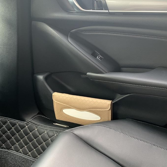 Car Tissue Holder, Sun Visor Tissue Holder, Car Visor Napkin Holder, PU Leather Backseat Tissue Case for Car/Truck (Beige)