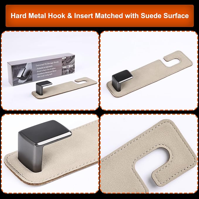 Car Seat Back Hook Metal with Suede Universal Vehicle Headrest Hangers Interior Storage Organizer for Purse Handbag Coat Grocery Bags 2 Pack Beige