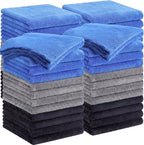 20 Pcs 16 x 16 Inch Edgeless Microfiber Plush Towels for Cars Detailing Drying Wash Polishing Absorbent Cleaning Cloths, 500 GSM (Blue, Black, Gray)