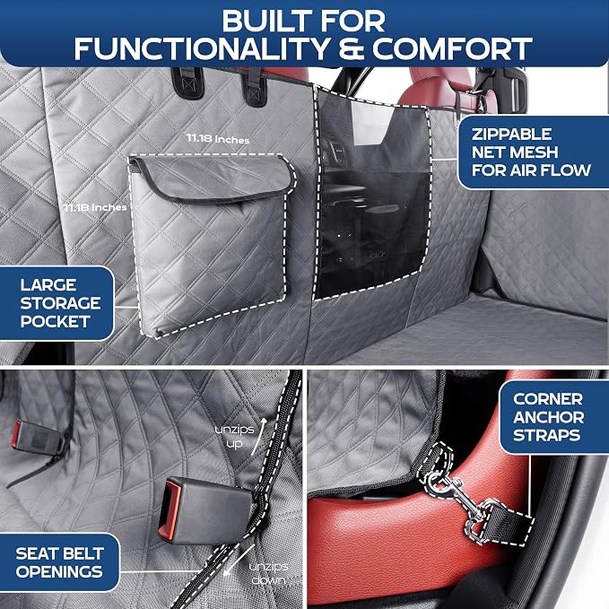 XL Floor Cover with Door Protection, Gray – As Seen on Shark Tank – Fits Full‑Size Crew Cab Trucks with Fold‑Up Seats, Waterproof & Machine Washable – Sturdy XL Dog Hammock for Truck