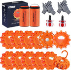 12 Pack LED Road Flare Warning Lights Premium Emergency Roadside Safety Kit Battery Powered Beacons