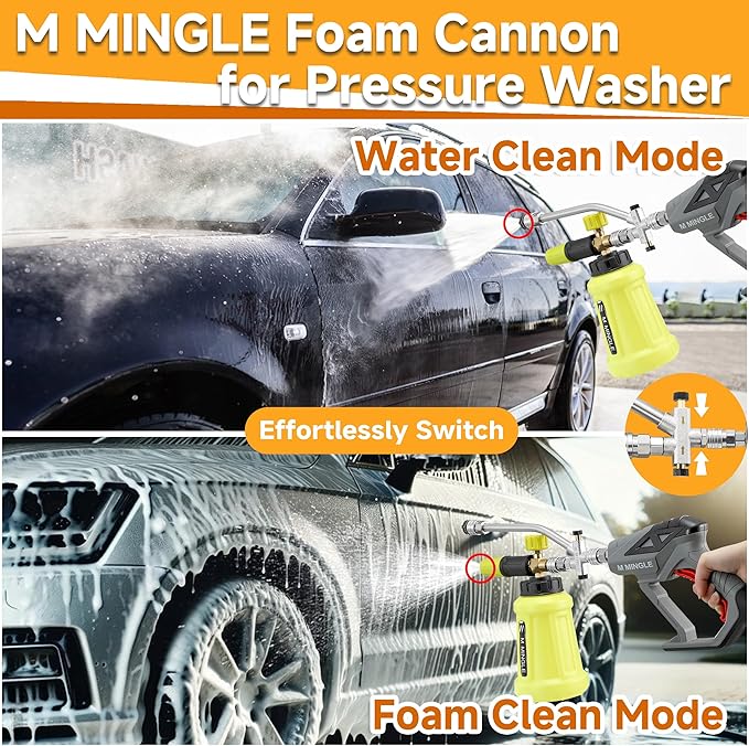 High Pressure Washer Gun with Foam Cannon, Foam Cannon Dual Connector Accessory, Car Wash Foam Gun Kit 1/4 Inch Quick Connector, 5 Pressure Washer Nozzle Tips