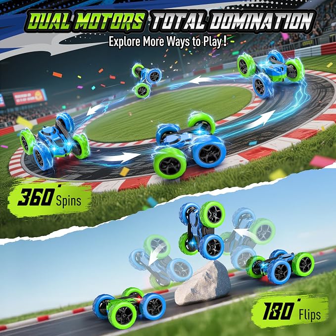 Upgraded RC Car for Kids, 360° Rotating Double Sided Stunt Vehicle with Headlights, 2.4GHz 4WD Remote Control Car, USB-C Rechargeable Electric Toy, Birthday for Boys & Girls