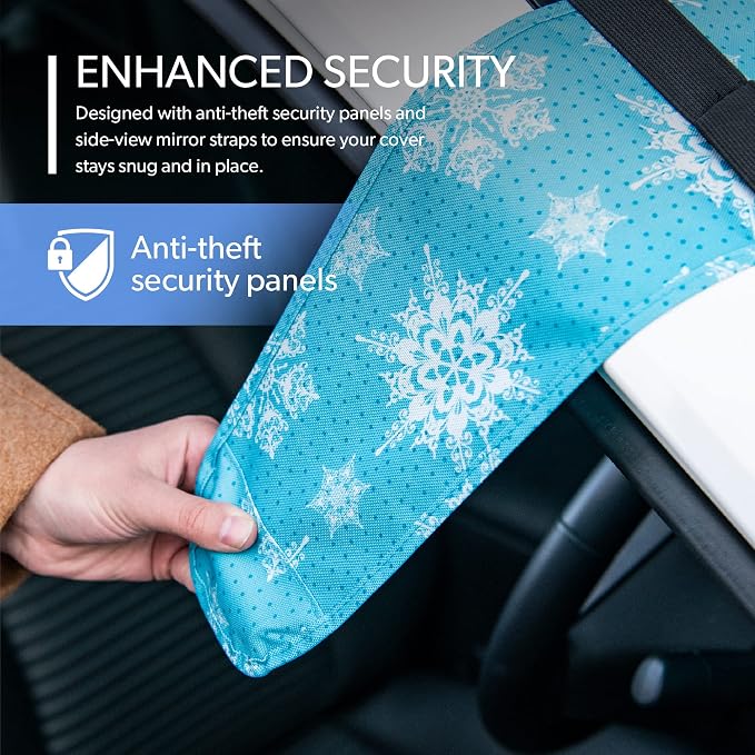 Vortex | Full-Coverage Car Windshield Cover for Ice and Snow, Standard Size (Snowy Lace) - Wiper Blade + Side Mirror Covers - Fit-Fast Straps, Security Panels + Storage Pouch - 59x41 Inches