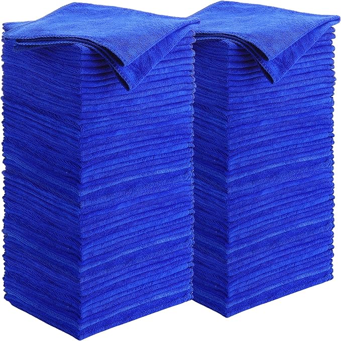 140 Pcs Microfiber Cleaning Cloths for Cars Ultra Absorbent Car Towels Drying Reusable Cleaning Supplies House Kitchen Window Microfiber Towel (Blue,16 x 16 Inch)