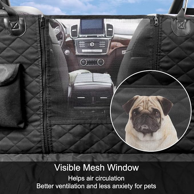 Femuar Dog Car Seat Cover with Storage Pockets Mesh Visual Window, Waterproof Nonslip, Heavy Duty Scratchproof Pet Dog Back Seat Cover Hammock for Cars Trucks and SUVs