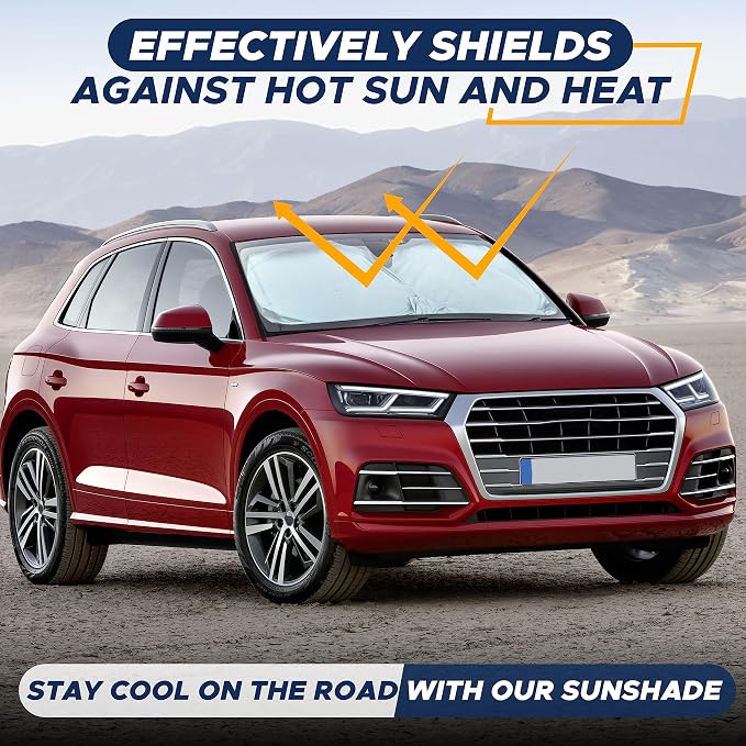 Car Front Windshield Sun Shade for Car | SUV Accessories for Maximum Sun and Heat Protection | UV-Blocking Windshield Dash Cover & Sun Visor for Cooler Interior | Large (64 x 34 Inches)