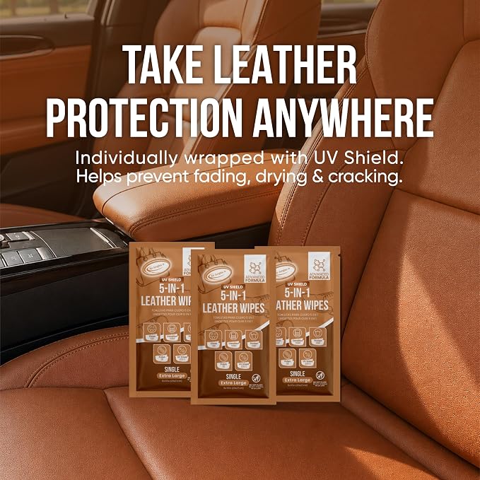 3in1 Leather Wipes 70 Ct + 5 Single Pack, XL 8 x 10 in | Clean Condition Protect Wipes for Vinyl and Leather Apparel Furniture Auto Car Interior Shoes Boots Bags