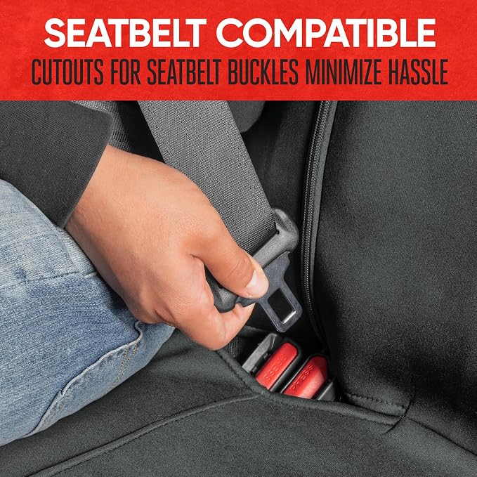 SpillGuard Waterproof Rear Bench Car Seat Cover, Black Stitching – Split Bench Rear Seat Protector with Neoprene Padding, Back Seat Cover for Kids & Dogs, Car Interior Covers