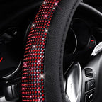 Red Diamond Black Leather Steering Wheel Cover, with Bling Crystal Rhinestones Universal Fit 14" 1/2-15" Crystal Glitter for Women Sparkle Girl Fit Suvs,Vans,Sedans,Cars,Trucks, Red Diamond