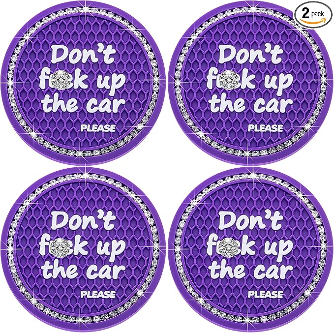 2PCS Bling Crystal Rhinestone Cup Holder Coaster – 2.75 Inch Anti-Slip Auto Insert Cup Coaster – Sparkling Interior Decor Accessories for Cars & Vehicles (Purple & White)