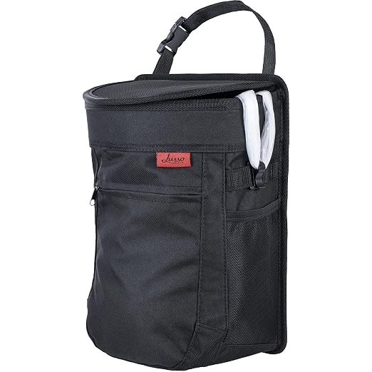 Car Trash Can - 2.5-Gallon, Black, Round - Leak-Proof & Spill-Proof Lid & Waterproof Removable Liner - Hanging Car Trash Bin & Organizer for SUV, Truck & Minivan