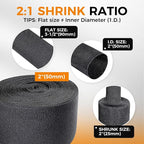 Black 2:1 Ratio Automotive Heat Shrink Braided Sleeving,Wear-Resistant Flat Woven Shrinkable Sleeve Fabric Car Cable Wires Hoses Protection (2''-8ft)