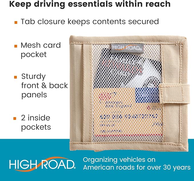 Car Registration and Insurance Card Holder for Sun Visor, Glove Box or Console with 2 Clear Hidden Car Document Pockets and Front Card Pocket