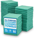 12" x 12" Cleaning Cloths (50 Pack) - Reusable Towels, Wash Rags, Dust Cloth, All-Purpose: Kitchen, Dish, Cars, Shop, Glass (Green)
