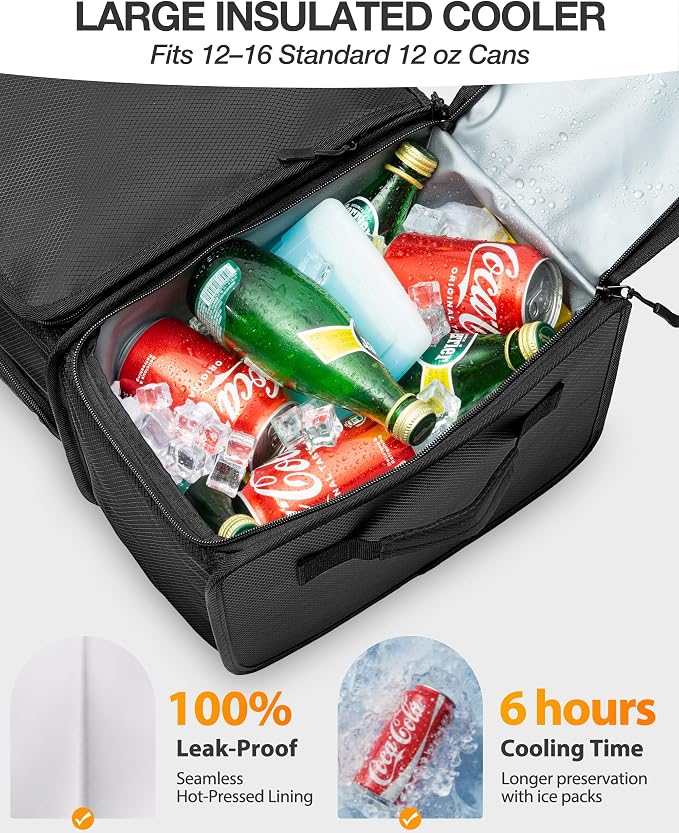 Golf Organizer for Car Trunk with Cooler, Anti-Sag Design, Ventilated Shoe Compartment, 2-Layer Storage Bag for Golf Accessories, Fits SUVs & Sedans - Black