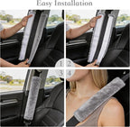 Soft Faux Fur Universal Fit Seatbelt Cover Car Truck SUV Airplane Seat Belt Shoulder Pad for Carmera Backpack Straps Neck Cushion Protector 2 Pack 10.5in Light Silver Grey