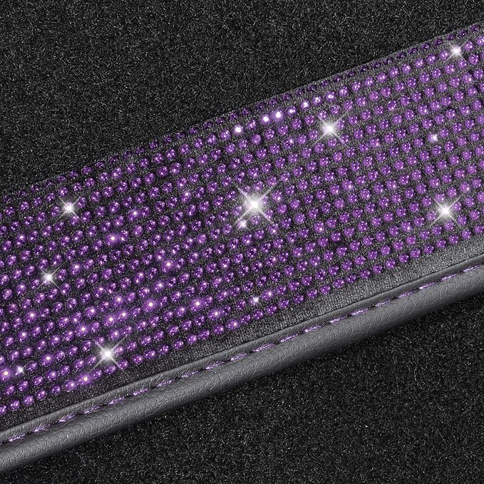 Bling Rhinestones Diamond Car Floor Mat, Crystal Sparkly Shining Glitter Carpet, Waterproof Anti-Slip PVC Heel Pad Universal Fit Interior Set SUV,Sedan,Van,4pcs Girl Women Men Violet Purple