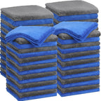 30 Pcs 16 x 16 Inch Edgeless Microfiber Plush Towels for Cars Detailing Drying Wash Polishing Absorbent Cleaning Cloths, 500 GSM (Blue, Gray)