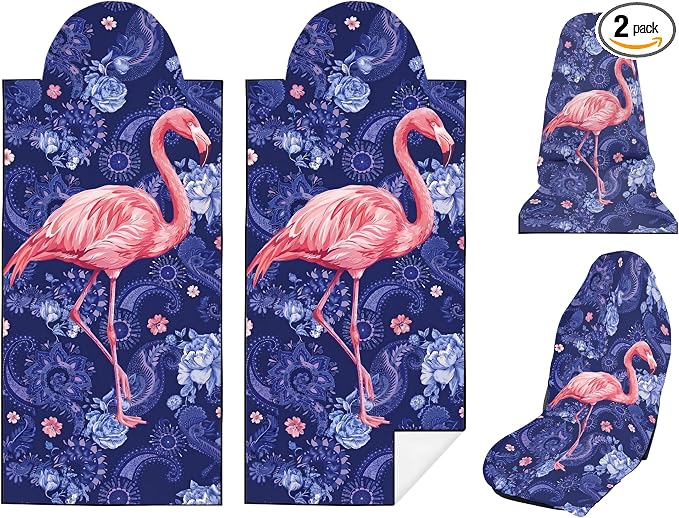 2 Pack Car Seat Towel Covers, Sweat-Proof Microfiber Seat Protectors for Gym, Running, Beach & Workout, Breathable Quick-Dry, Machine Washable, Pink Flamingo Print, Universal Fit