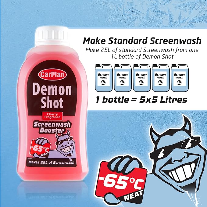 Demon Winter Windshield Washer Fluid Shot, 17 fl oz – Concentrate Sub-Zero Windscreen Washer Fluid Booster, High Power Shot Makes up to 845 fl oz