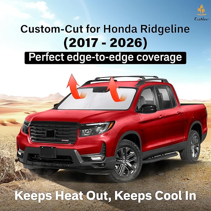 Windshield Sun Shade Compatible for Honda Ridgeline 2017–2026 | Custom Fit Pickup Truck Front Window Sunshade | Foldable Heat & UV Reflective Sun Visor