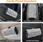 Bling Sunglasses Holder for Car Sun Visor, Sparkling Eyeglasses Car Visor Clip Storage Glasses Organizer Case, PU Leather Auto Sunglass Holder Protective Box for Truck, SUV, RV (White)