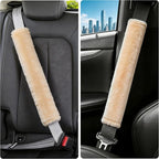 Soft Faux Fur Universal Fit Seatbelt Cover Car Truck SUV Airplane Seat Belt Shoulder Pad for Carmera Backpack Straps Neck Cushion Protector Extra Long 19.7in Beige