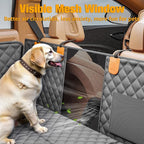 Back Seat Extender for Dogs, Hard Bottom Dog Car Seat Cover - Supports 400lbs, Rear Seat Pet Cover with Mesh Window, Waterproof Dog Hammock for Car SUV