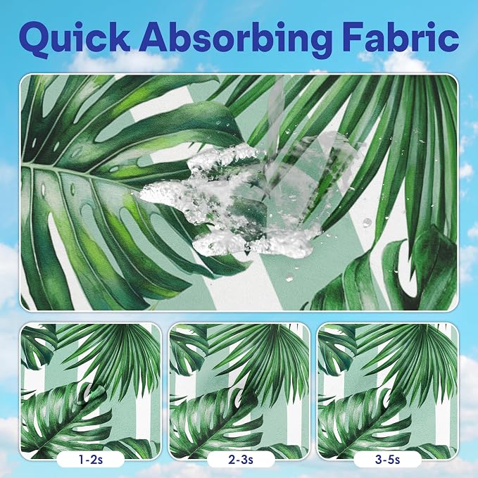 2 Pack Car Seat Towel Covers, Sweat Protector for Front Seats, Premium Thickened Microfiber with Palm Leaves, Breathable & Quick Dry, Slip-on Headrest Pocket for Gym Running Beach Universal Fit