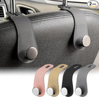 Car Headrest Hooks, 2 Pack Leather Car Seat Storage Hanger for Purses Bags, Stylish Car Seat Organizer Hooks for Handbag Coat Umbrellas, Car Inside Accessories, Gray