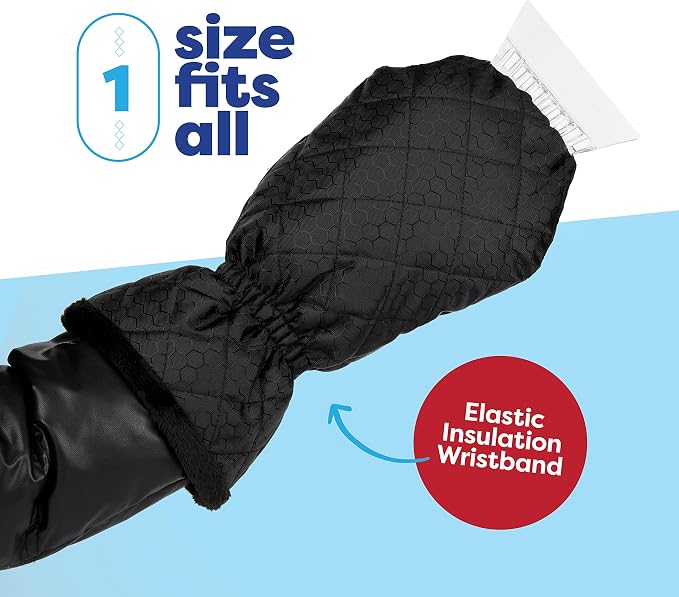 Ice Scraper with Glove [2 Pack] - Car Windshield Scraper for Ice and Snow w/Fleece Mitt - Quickly Scrape and Remove Snow While Staying Warm - Waterproof - Car Scraper Snow Brush (Black)