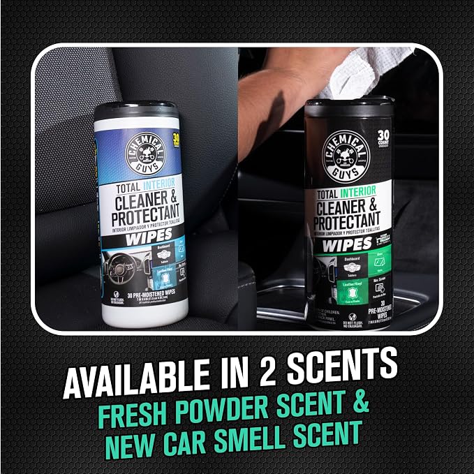 Total Interior New Car Smell Cleaner & Protectant Wipes – All-in-One Interior Cleaning Wipes for Dashboards, Vinyl, Leather, Fabric & Glass – Cleans & Protects, New Car Scent, 30 Ct