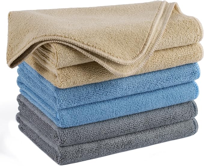 Microfiber Cleaning Towel (16x24, 6 Pack, Professional, Blue,Camel,Gray)