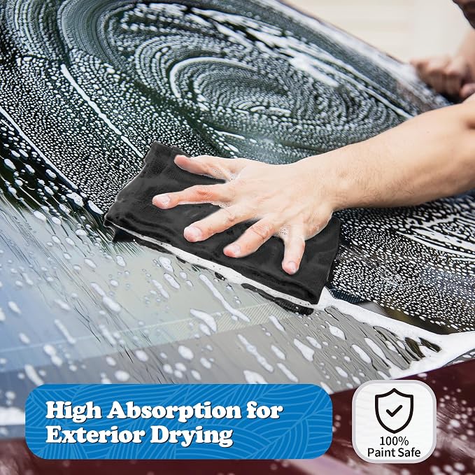 Microfiber Cleaning Cloth, Shop Towels Bulk, 24 Pack Black Microfiber Towels for Cars, All-Purpose Absorbent Cleaning Rags, Dust Cloth for Automotive, Mechanic, Garage, Bar, 12 x 11 inch