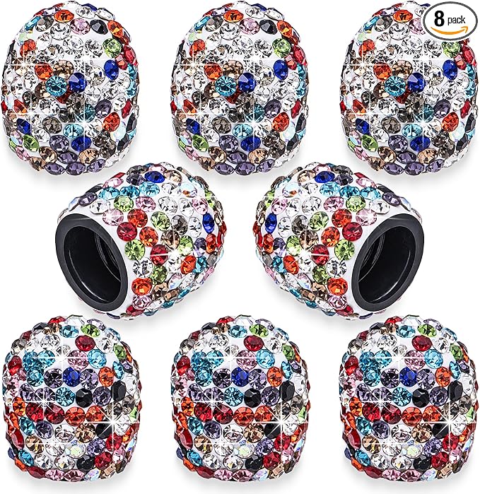 8PCS Bling Crystal Diamond Tire Stem Valve Caps, Dustproof Car Wheel Tire Valve Caps Universal Tire Valve Stem Covers for Cars, SUV, Trucks, Bikes, Motorcycles, Bicycles (White Colorful)