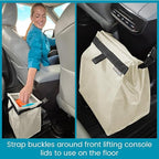 TrashStash Hanging Car Garbage Bag with Push-Close Lid and Waterproof Bin for Cars, SUVs and Trucks - Holds 3 Gallons of Car Trash, Tan