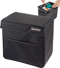 TrashStand Weighted Car Trash Can with Lid and Removable Leakproof Liner - Universal Fit Behind Center Console in Back Seat - Holds 2 Gallons of Car Garbage | Behind Console Car Garbage Can With Bottom Weight and Floor Grips - Waterproof Inse...