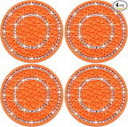 4PCS Bling Crystal Rhinestone Cup Holder Coaster, 2.75 inch Soft Silicone Anti-Slip Shockproof, Car Cup Holder Insert Coasters, Universal Car Interior Accessories for Women (Orange & White)