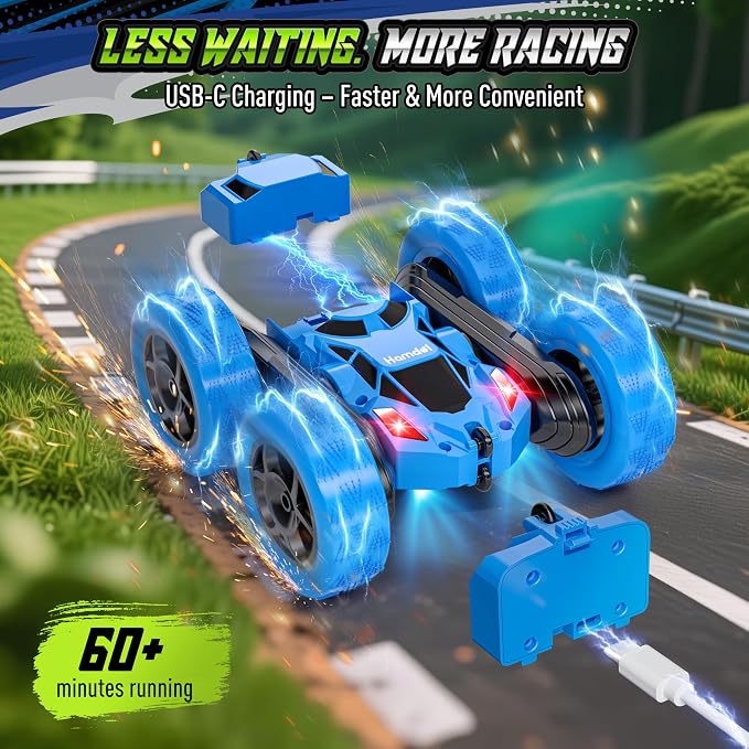 Remote Control Stunt Car for Kids, 360° Spinning Double-Sided RC Toy with Headlights, 4WD USB-C Rechargeable Vehicle for Boys Ages 6–12, Educational STEM Toy