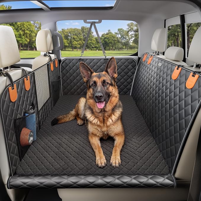 Doglike Hard Bottom Dog Car Seat Cover for Back Seat【with Detachable Mat】 Dog Hammock for Car【650lbs】 Pet Bed Extender for 2-4 Large Dogs, Waterproof Seat Protector, Fits for Sedan/SUV/Small Truck