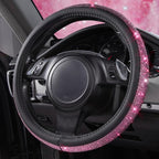 11 PCS Bling Diamond Car Accessories Set for Women, Sparkly Rhinestone Steering Wheel Cover, Bling Seat Belt Cushion, Shift Knob Cover, Push Start Button Ring, Cup Holder Coaster, Black Pink