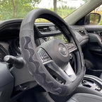 D Shaped 14 Inch Small Sized Steering Wheel Cover Great Grip with 3D Honeycomb Anti-Slip Design, Flat Bottom 14 Inch (All Black)