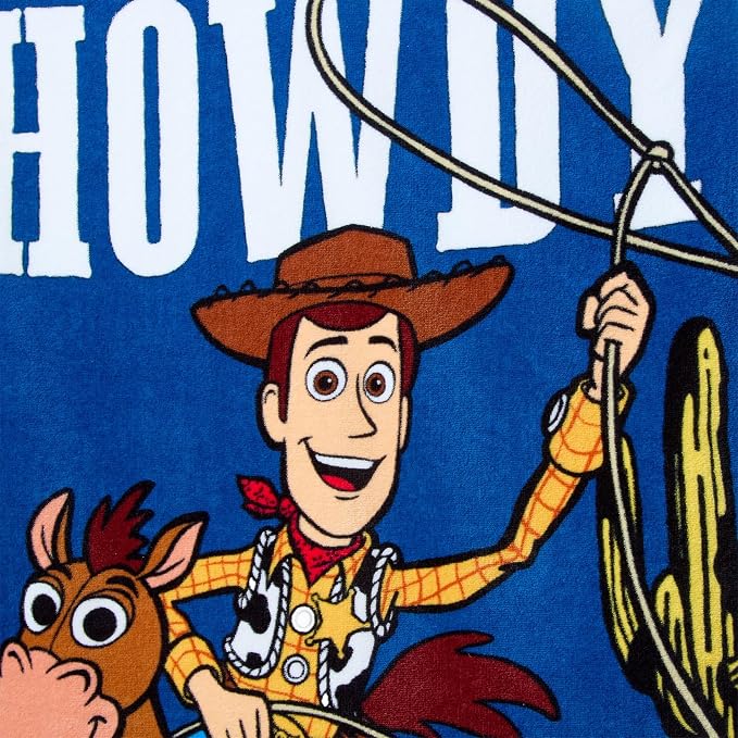 Store Official Woody Beach Towel with Woody & Bullseye Screen Art on Topside - Measures 29" x 58" - Soft & Absorbent for Pool or Beach - Bath Towels for Kids Who Love Toy Story Movies