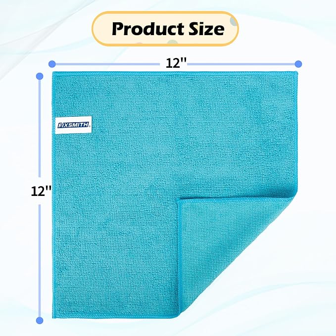 Microfiber Cleaning Cloth, 50 Pack Cleaning Rags, Cleaning Towels for Housekeeping, Kitchen, Car, Lint-Free, Reusable Shop Towels with 5 Colors (Green/Blue/Yellow/Orange/Pink), 12"X12"
