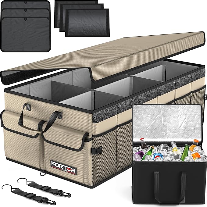 Trunk Organizer with Cooler For SUV Car Trunk, Foldable Storage, Car Accessories for Women Men, Collapsible Bag, 600D Oxford, Non Slip Bottom, Straps, Soft Cover (105L)