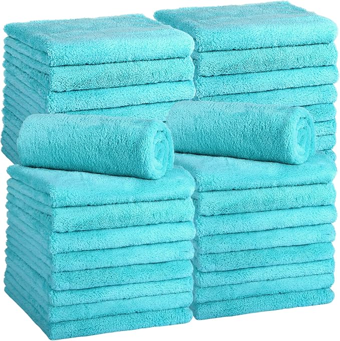 30 Pcs Edgeless Microfiber Plush Towels for Cars Detailing Drying Wash Polishing Absorbent Cleaning Cloths, 500 GSM (16 x 16 Inch,Teal Blue)