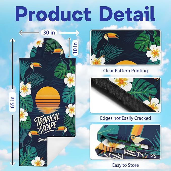2 Pack Car Seat Towel Covers, Sweat-Proof Microfiber Seat Protectors for Gym, Running, Beach & Workout, Breathable Quick-Dry, Machine Washable, Tropical Toucan Print, Universal Fit