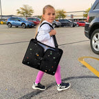 MENZOKЕ Kids Travel Tray, Road Trip Activities for Kids Toddlers | Toddler Car Activities with No-Drop iPad Holder Stand, Roadtrip Essentials with Dry Erase Board & Cooler Cup Holder, Black